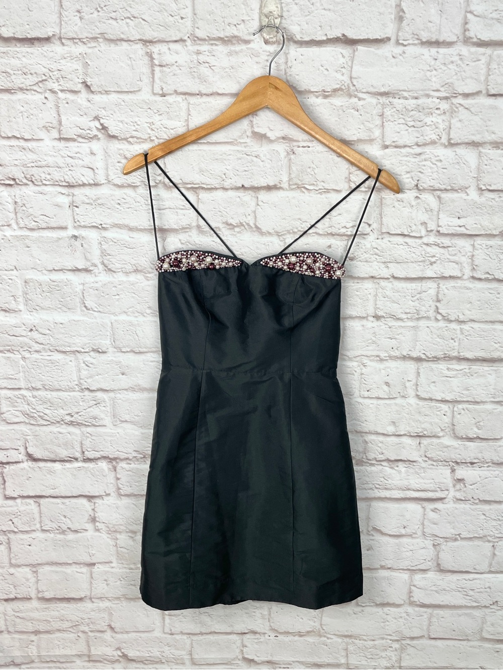 Maeve Anthropologie Embellished Pearl Sweetheart Black Mini Dress Size 0